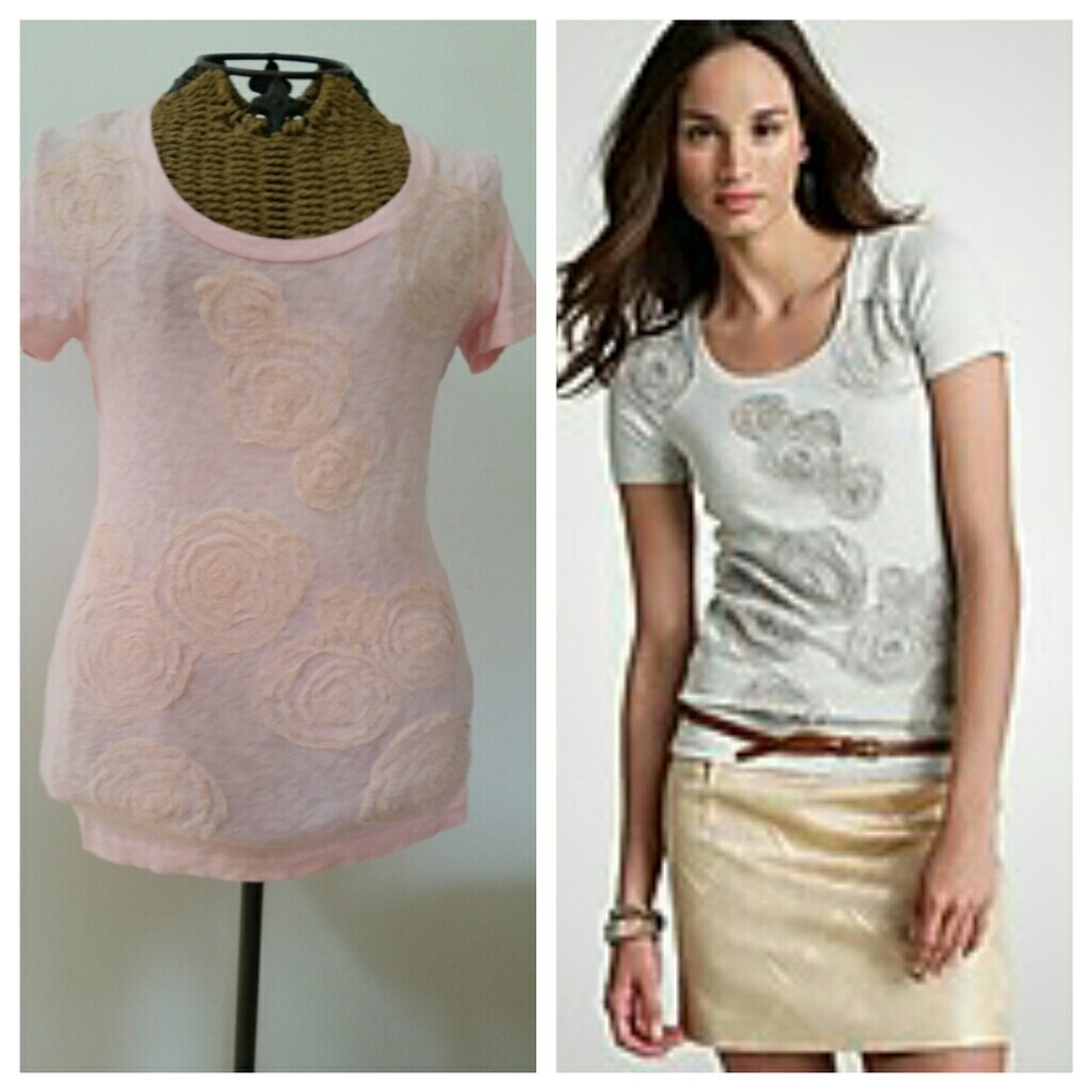 Xsoldx J CREW pink floral applique t shirt S - Picture 3 of 5